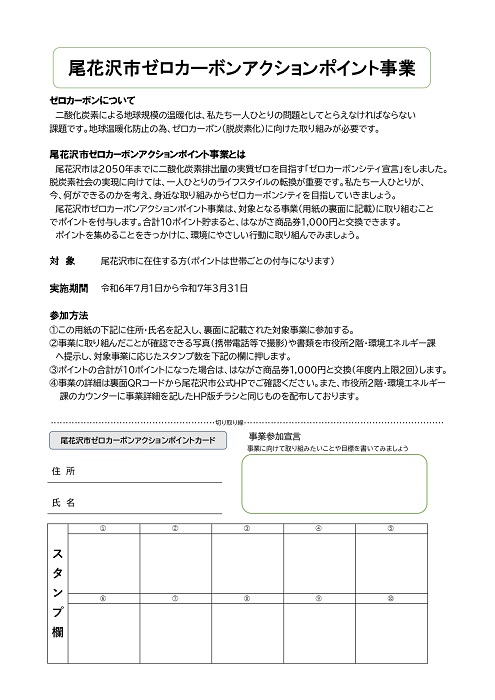 ゼロカーボンアクションポイントカード（表面）