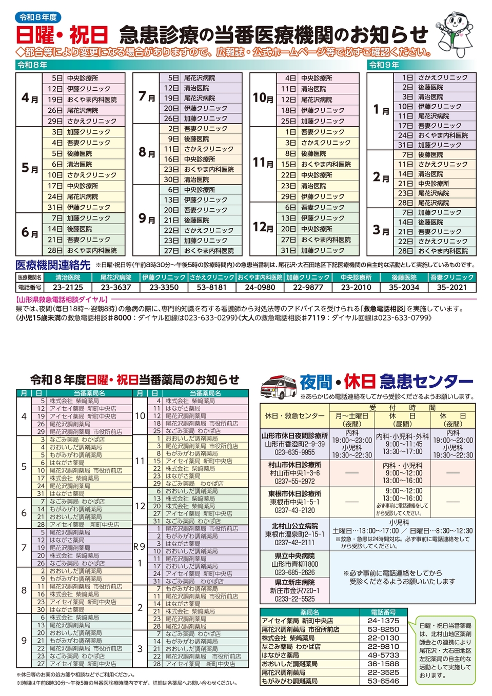 休日当番医療機関（R8）